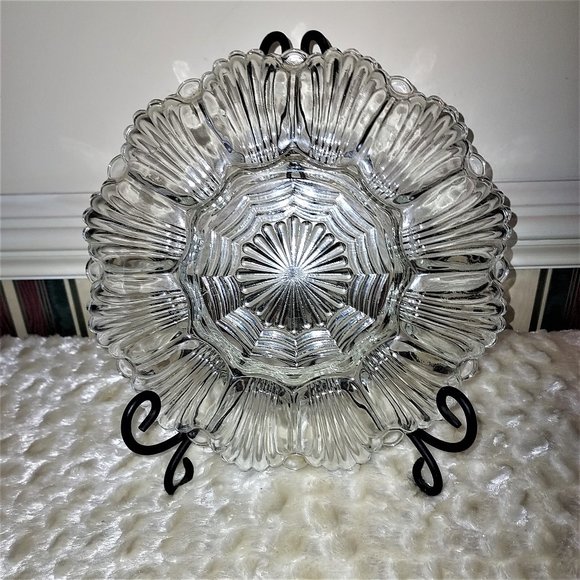 Vintage Anchor Hocking Clear Glass Shell Motif 10" Deviled Egg Relish Tray - Picture 4 of 9